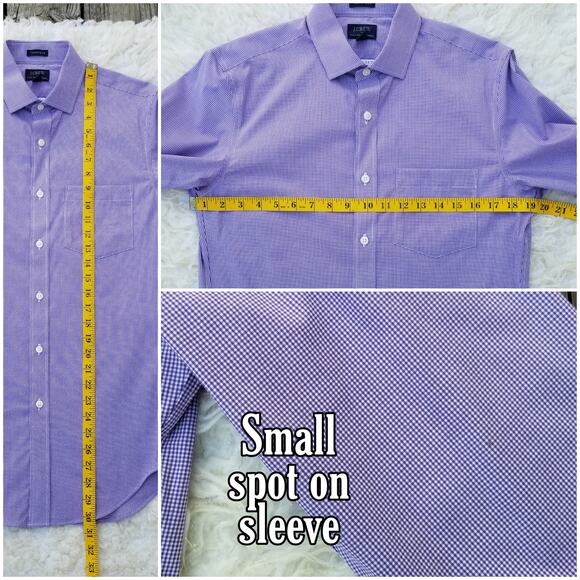 Purple Gingham Dress Shirt Wrinkle Free JCrew Factory Thompson Size S Stretch - Picture 6 of 9